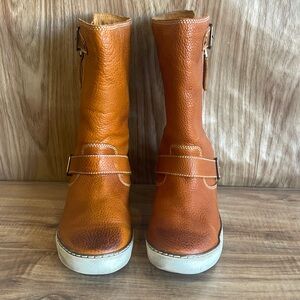 Womens Ugg Sz 6 Australia Boots Andra Brown Pebbled Leather 1005043 Buckle Zip